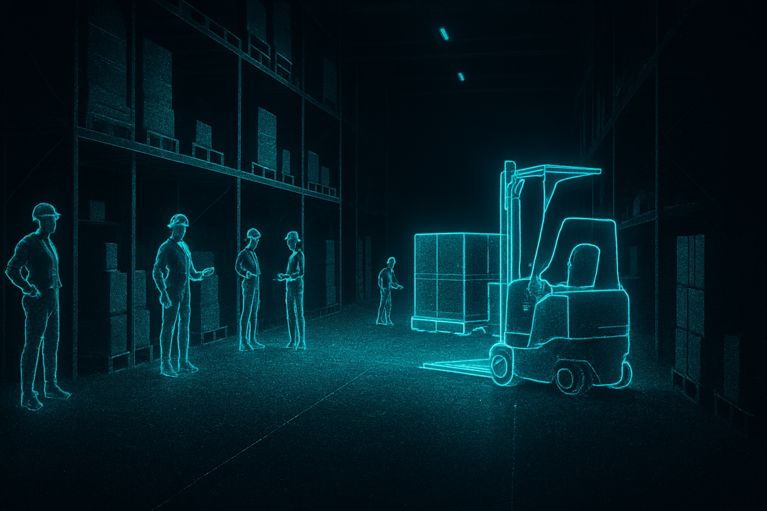 Warehouse rendered as a spatial point cloud