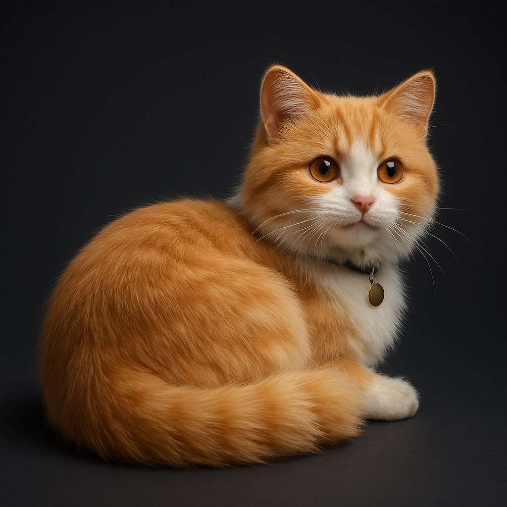 Mochi seen from behind, tail curled
